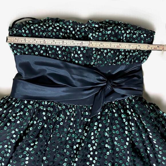 Betsey Johnson 8 Green Silk Velvet Swiss Dots Strapless Burnout Dress Vintage - Picture 8 of 15